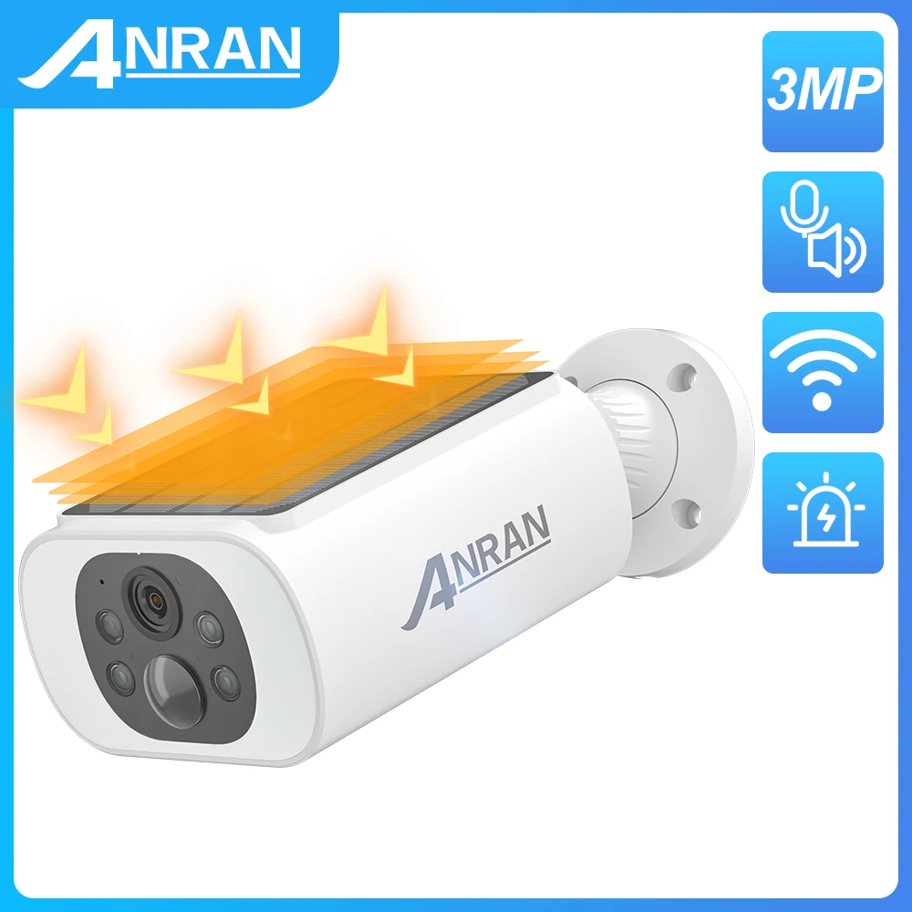 Caméra ANRAN Q3 3MP PTZ Wi-Fi Extérieure - Panneau Solaire, Vision Nocturne, 360°