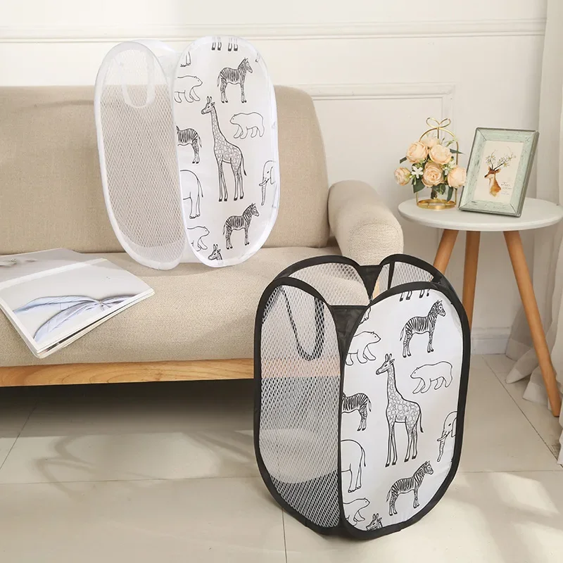 Practical Laundry Storage Basket Household Bathroom Cloth Mesh Organizers Bag Folding Dirty Clothing Bucket Washing Frame Items