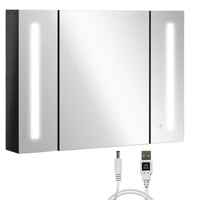 Kleankin Led Lighted Medicine Cabinet with Mirror, 35.5"W X 25.5"H Wall Mounted Bathroom Cabinet, Memory Function, USB Charge 1