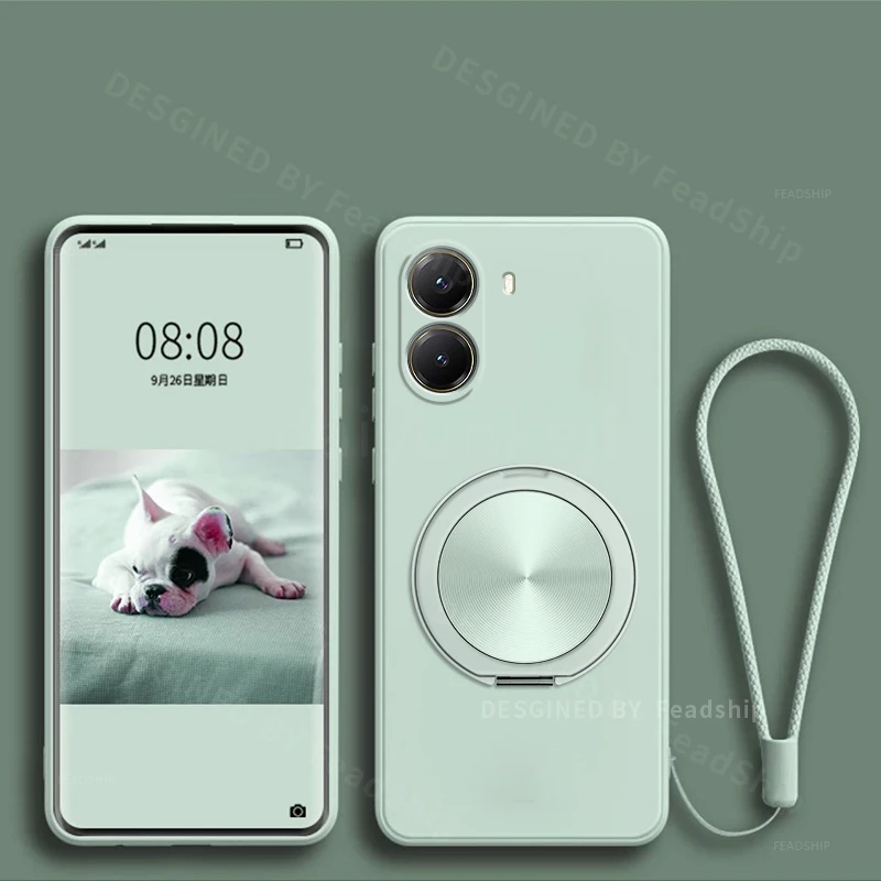 Luxury Magnetic Silicone Phone Case with Holder and Screen Film