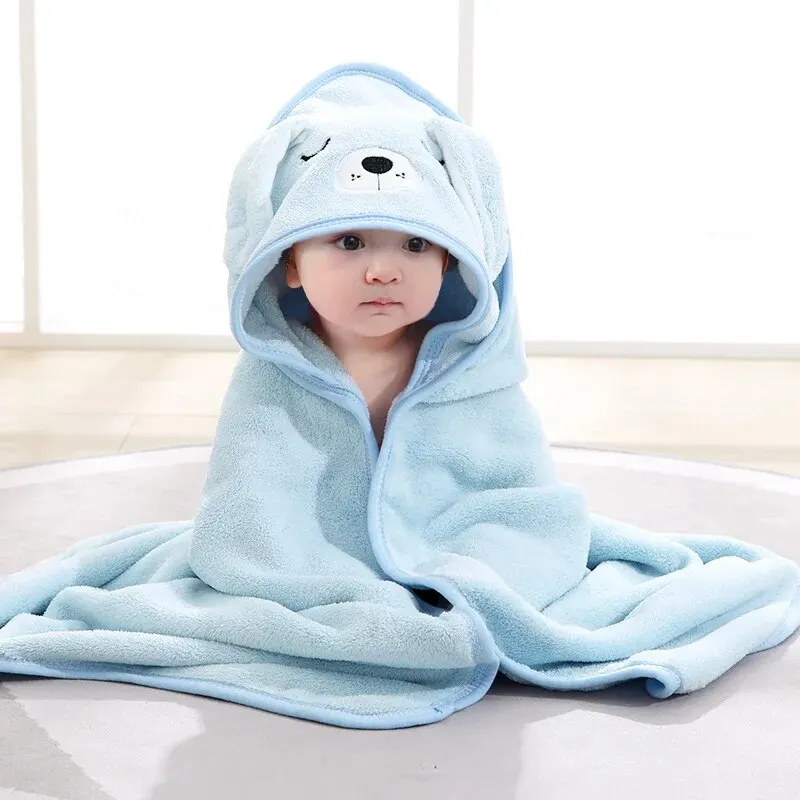 Cozy Cartoon Hooded Toddler Bathrobe and Swaddle Blanket