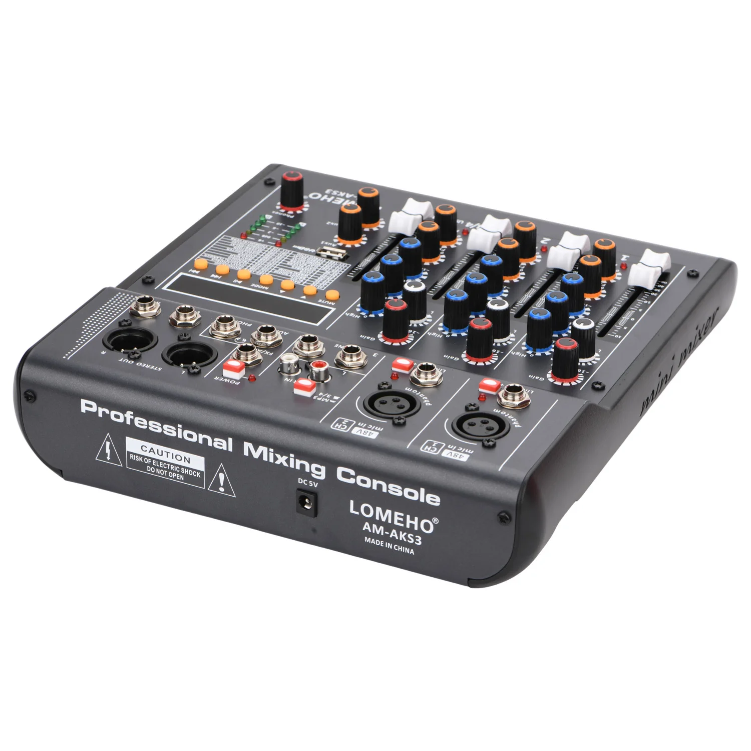 4 Channel Sound Mixer 320 Effects Bluetooth Audio Mixing Console 2 Mono 1 Stereo USB Play Record Church Party DJ AM-AKS3 audio mixer