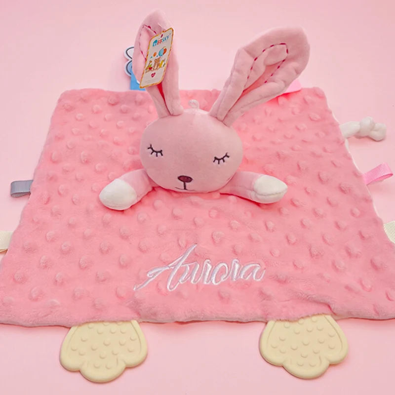 맞춤형  토끼 인형 실리콘 치발기 포함, 이름 새겨진 특별한  출산 선물