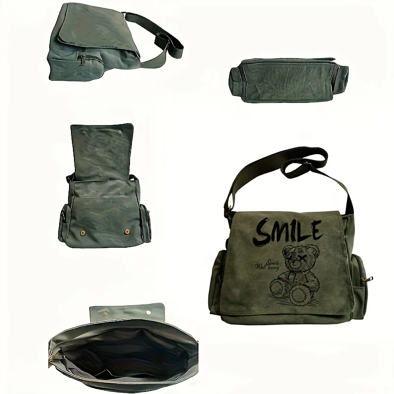 New 3D Smile Bear Print Women's Crossbody Bags Large Capacity Vintage Shoulder Bag Student Specific Laptop Bag