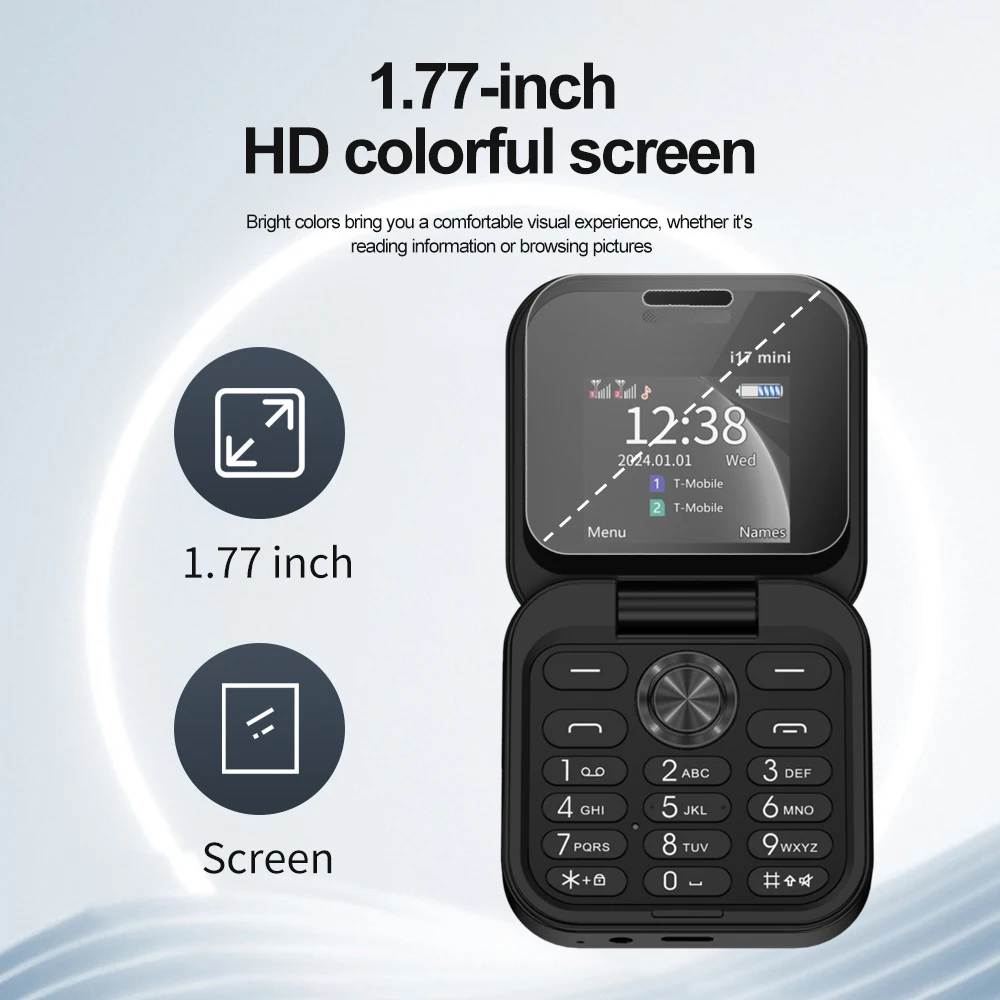 SERVO i17 Mini Flip Mobile Phone 2G Network 1.77inch Screen Dual SIM Flashlight Speed Dial FM Radio Small Fashion Foldable Phone 2