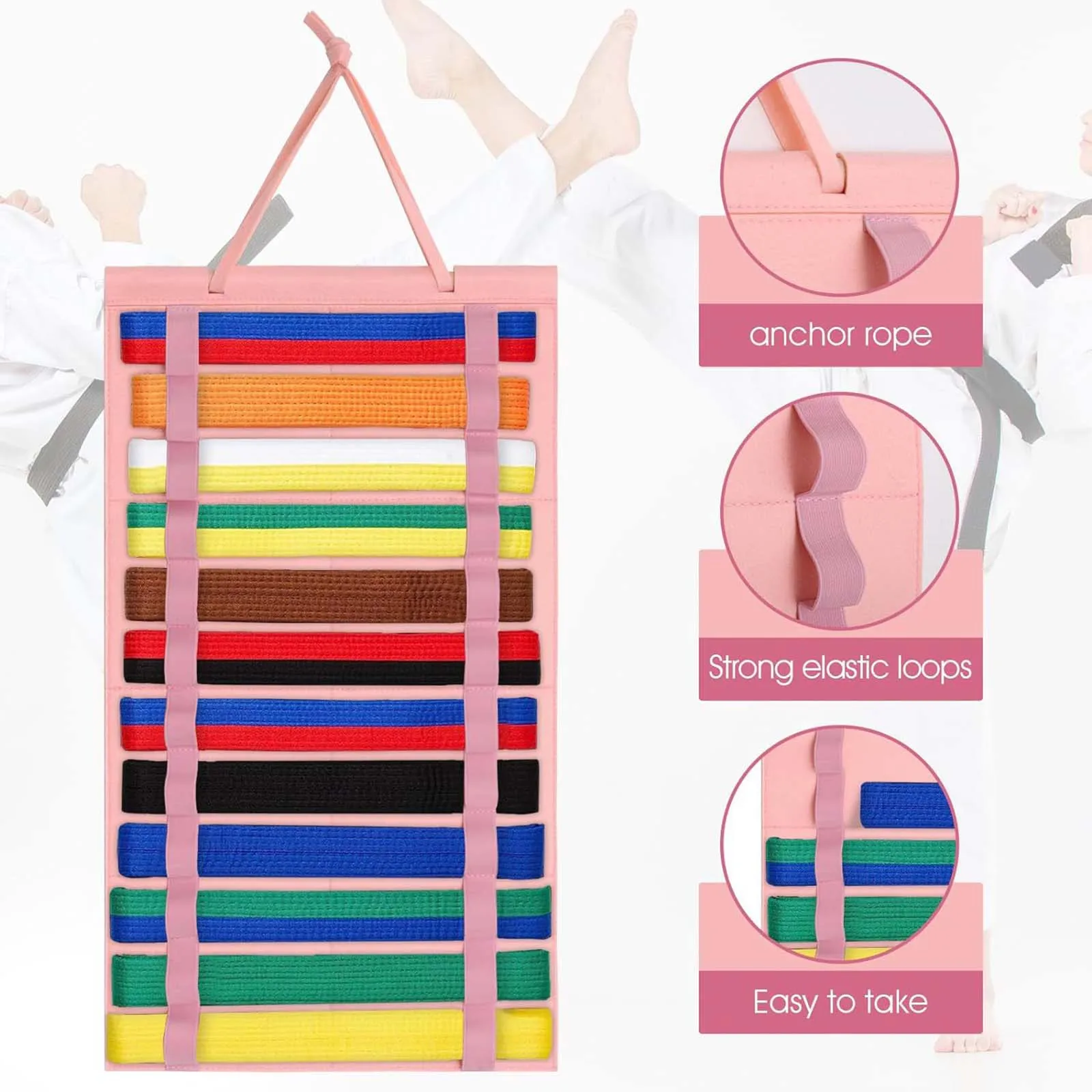 Taekwondo Belt Storage Wall Hanging Karate Belt Display Felt Cloth Collection Belt Display Holder for Taekwondo MMA Judo 4