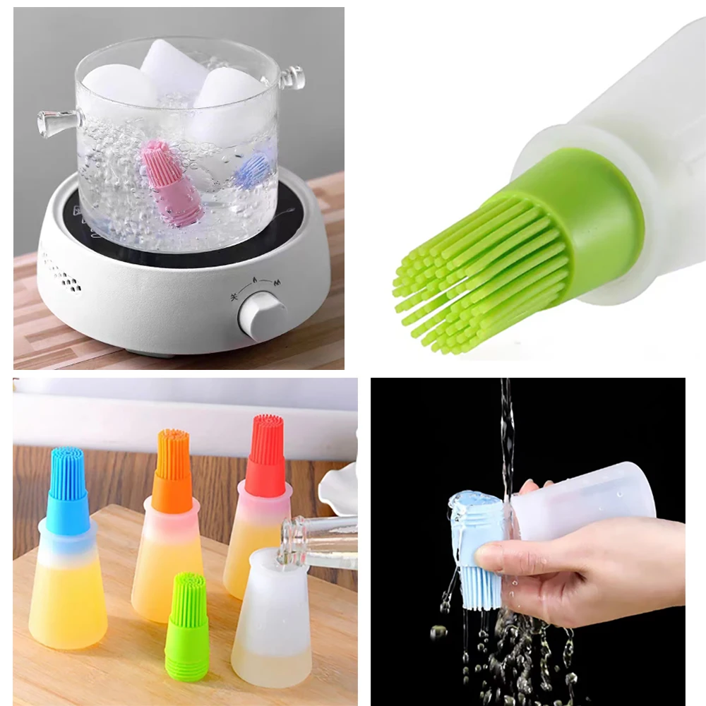 1 PCS Oil Bottle With Measuring Cap, Silicone Brush, Controllable Oil Absorbing Material Brush, Barbecue BBQ Brush