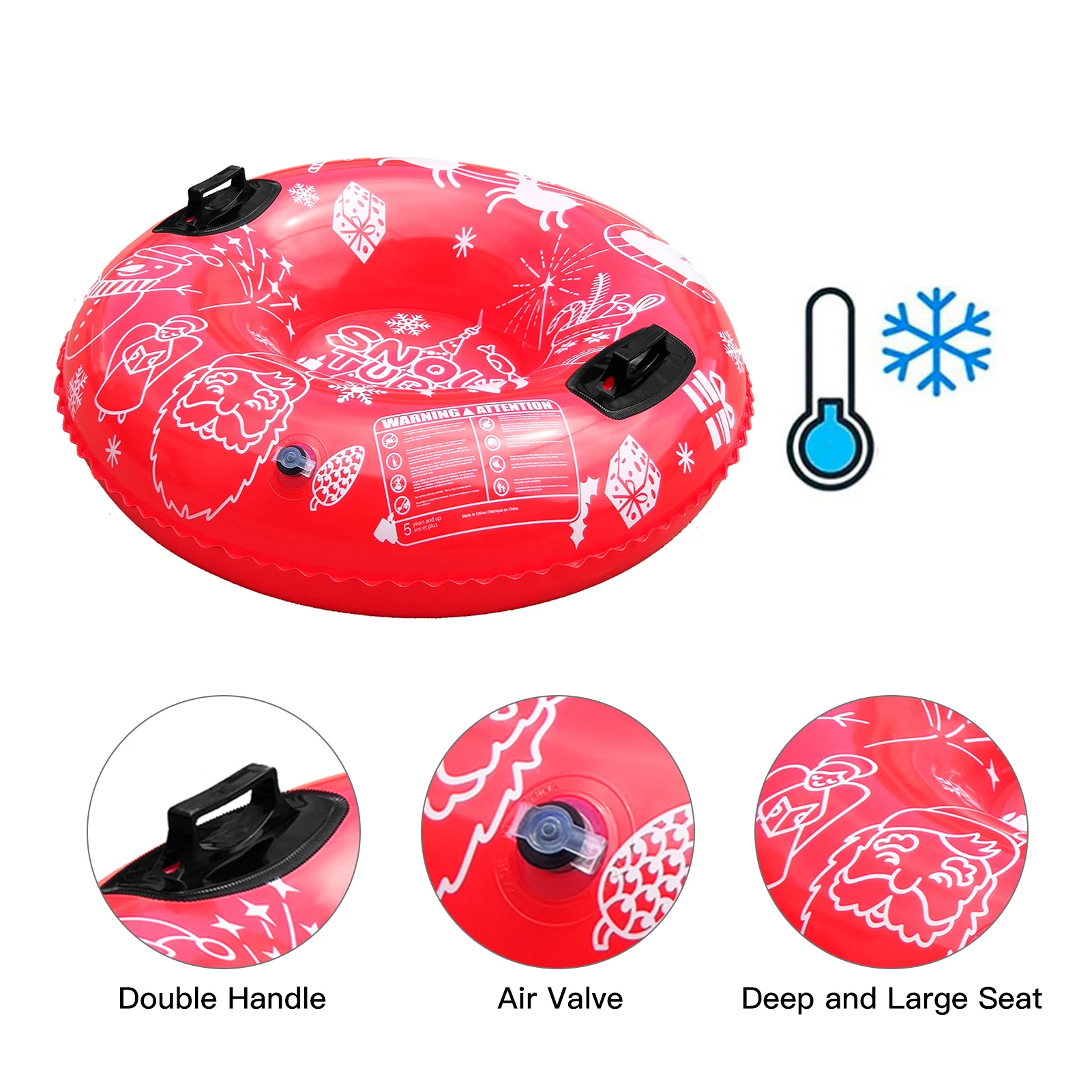96/120cm Snow Sledge Inflatable Ski Ring PVC Sledding Tube Thicken Snow Tubing Winter Tube with Handle Skiing Accessories