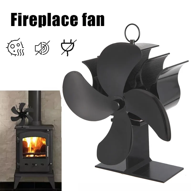 

Mini 4 Blade Heat Powered Stove Fan Log Wood Burner Eco-fan Quiet Fireplace Fan Heater Home Warm Efficient Heat Distribution