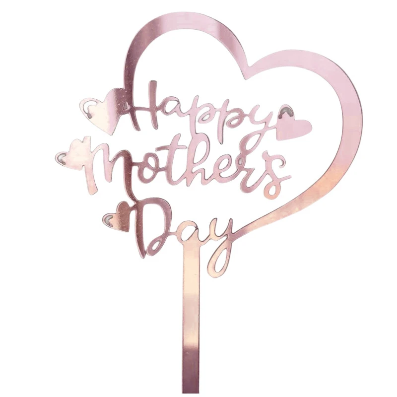 25 Topper Per Cupcake A Forma Di Cuore Con Scritta Happy Mother's Day - Acrilico Oro A Specchio Per Festa Della Mamma