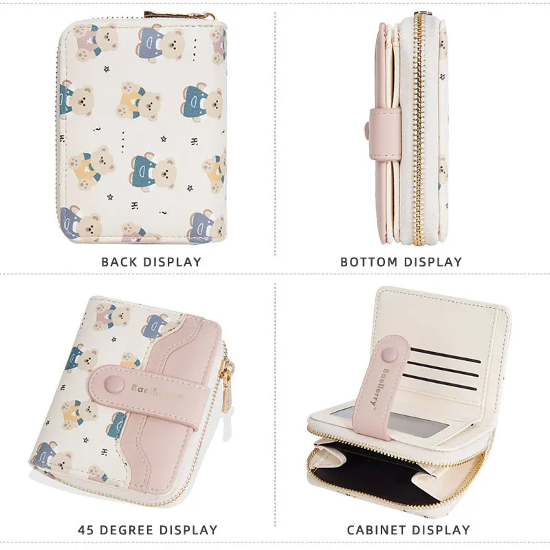 Women Zipper Wallets Card Holder Coin Pocket Female Small Card Bags Purses Cute Bear Pattern Wallet for Girls