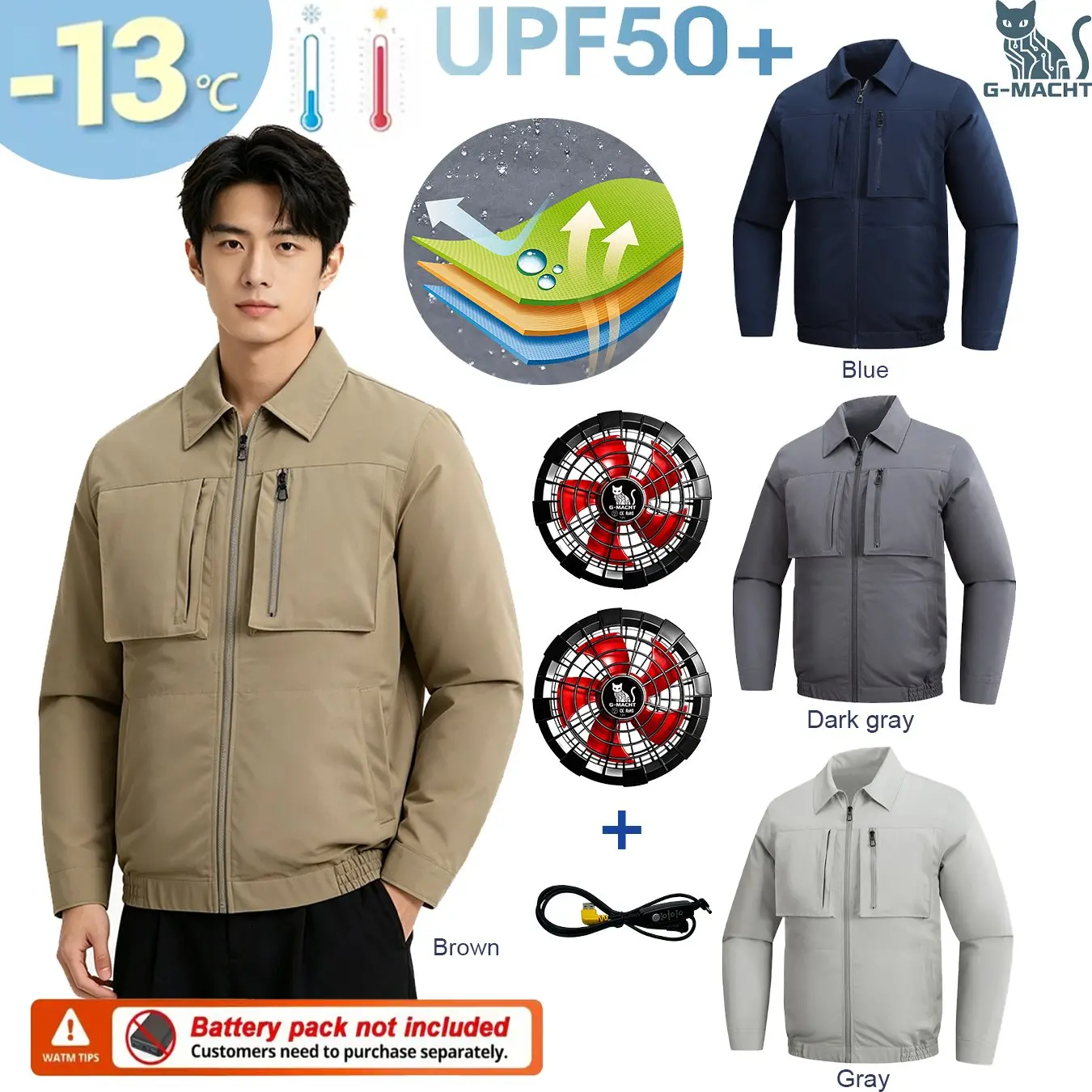 12V/5V USB 충전식 쿨링 재킷 SUB 스마트 에어컨 의류 남성용 자외선 ..
