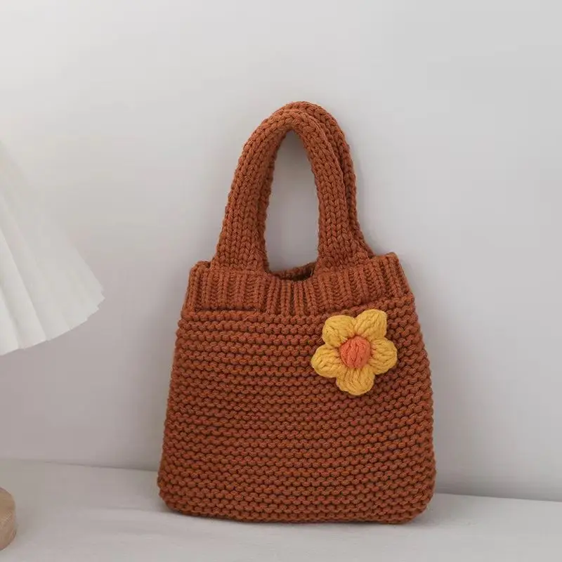 Kids Girls Cute Knitted Hand Bags Applique Solid Hand Bags Cute Photograph Prop Japanese Korean Style Kids Shoulder Bags 6