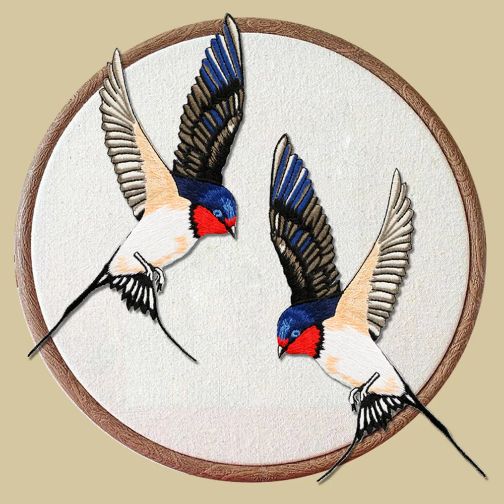 Stickerei-Stoff-Aufkleber im chinesischen Stil, Schwalben-Patch, Bügeleisen auf Kleider taschen Dekorative Applikationen, 1 Stück – Detail 13