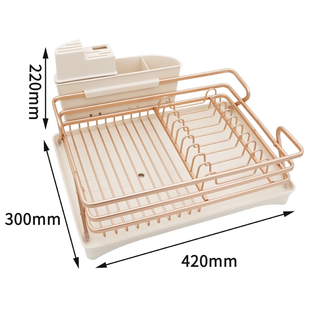 Copper Wire Kitchen Dish Plate Drying Rack with Utensil Holder