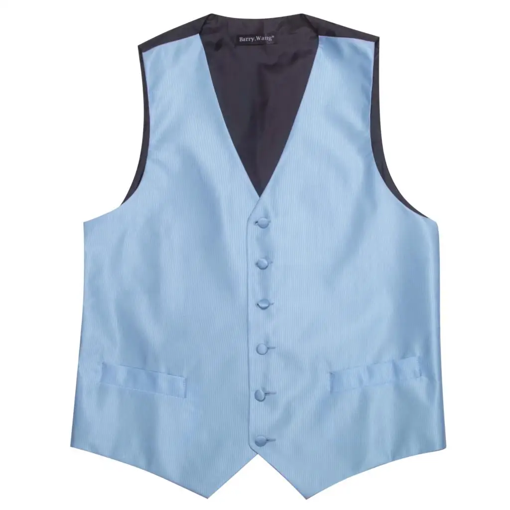 Luxury Sky Blue Vests for Men Silk Solid Wedding Party Waistcoat Tie Set  Formal Suit Male Dress Sleeves Jacket Barry Wang 3