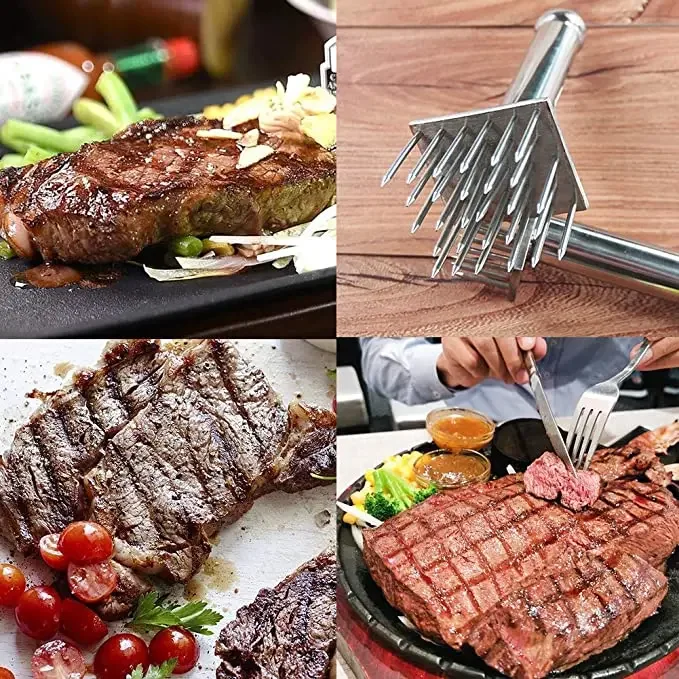 Meat Tenderizer Stainless Steel Meat Needles Pounders with Wooden Handle For Beef Tender Steak Kitchen Tools