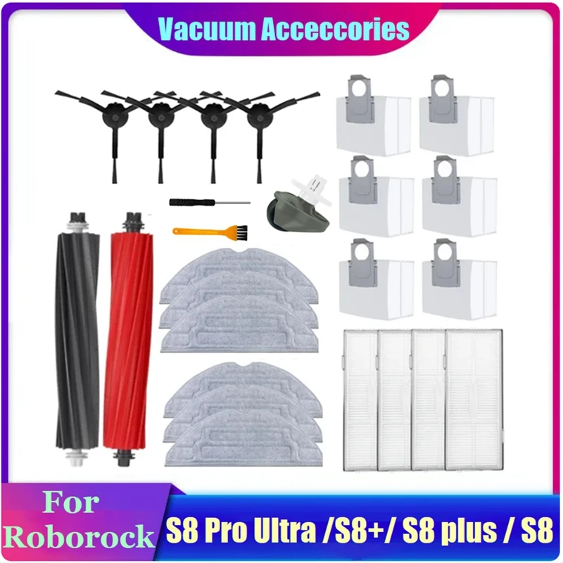 Replacement Spare Parts Accessories Kit For Roborock S8 S8 Pro Ultra S8+Robot Vacuum Main Side Brushes Mop Filters Dust Bags