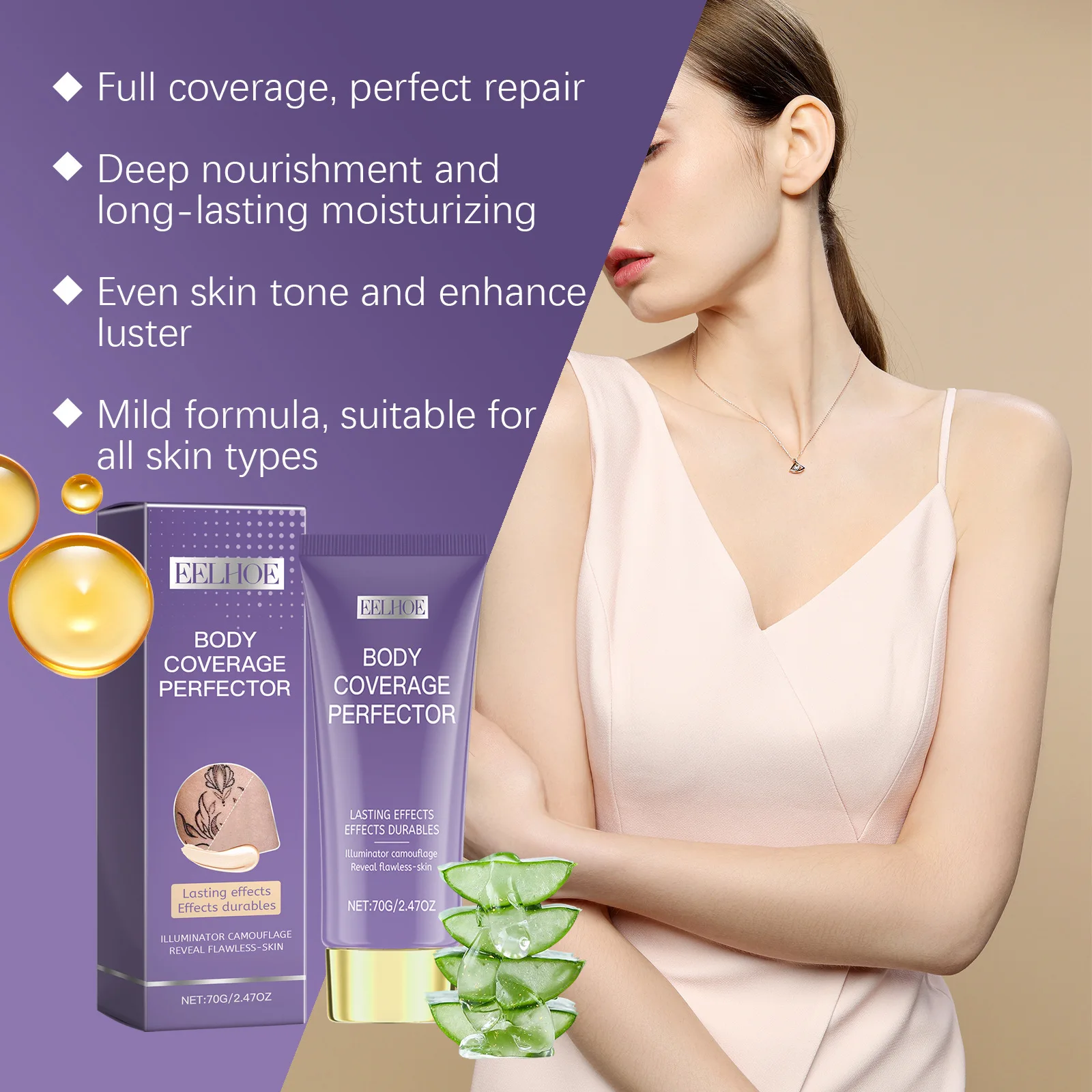 EELHOE Body Tattoo Concealer Foundations Makeup Cosmetics Lasting Cover Freckles Removal Waterproof Foundation Full Coverage 70g 4