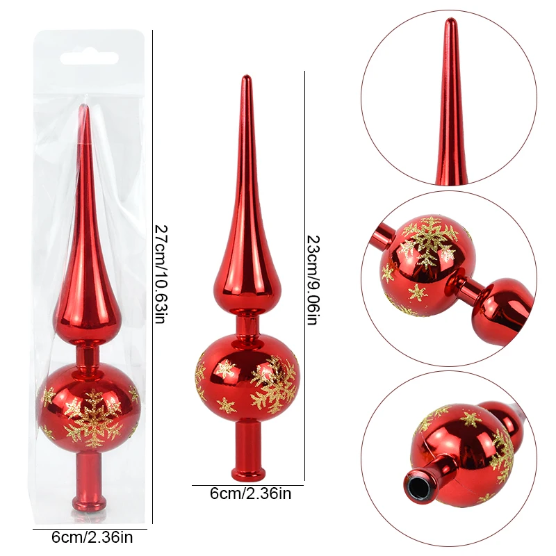 23cm Christmas Tree Topper Red Gold Silver Tip Shaped Ornaments Gourd Ball Hanging Pendant Xmas Decor for Home Navidad christmas tree decoration