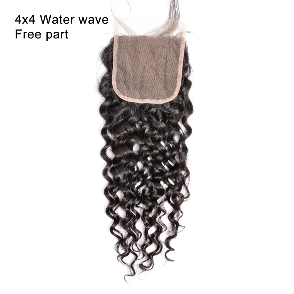 4x4 Lace Closure Straight Body Deep Loose Water Wave Kinky Jerry Curly Remy Indian Human Hair Extension Top Closures