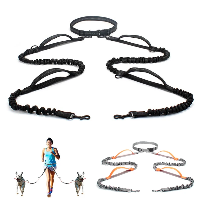 

Hands Free 2 Dog Leashes Bungee Retractable Dog Running Waist Leash for Walking Jogging Training Hiking For Large Dogs Supplies