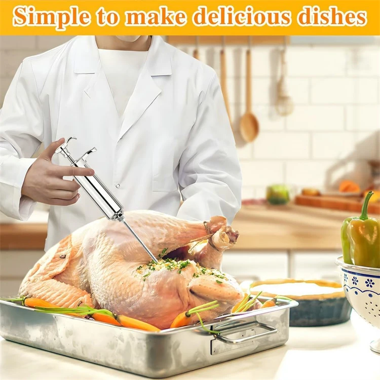 Description Picture 5 of itemLMETJMA 2 oz Meat Injector Syringe Kit with 3 Marinade Needles Stainless Steel Meat Injector For BBQ Grill Smoker Beef JT334