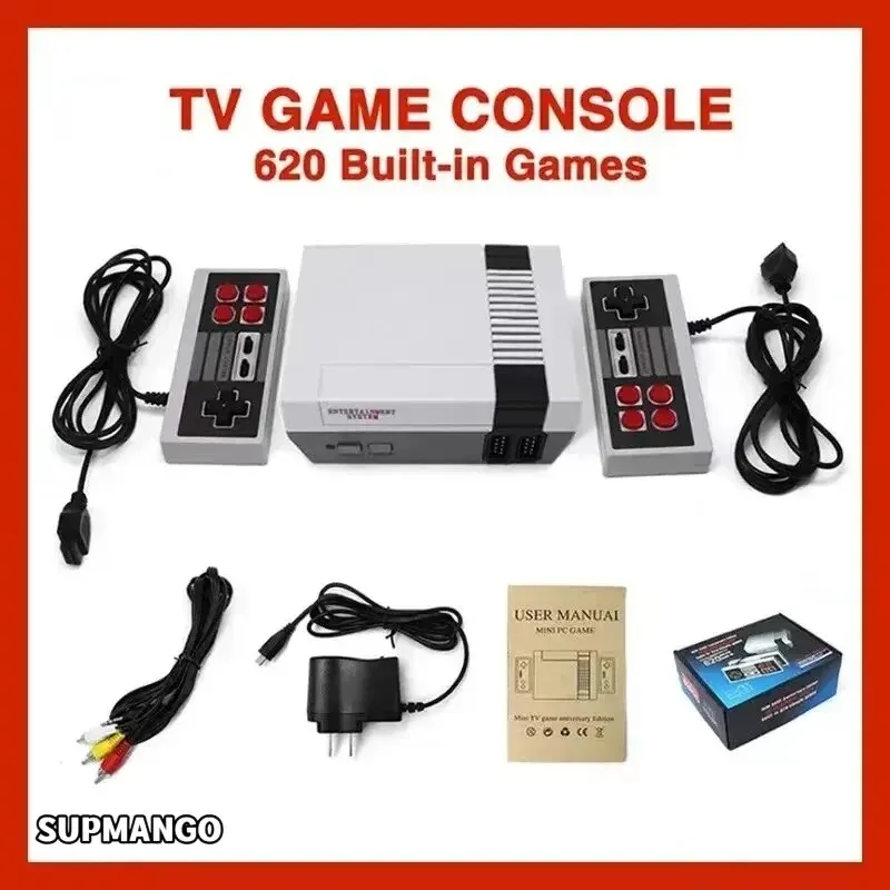 Video Game Console Mini TV Handheld Family Recreation Video Game Console AV Output Retro Built-in 620 Classic Games Dual Gamepad Gaming Player