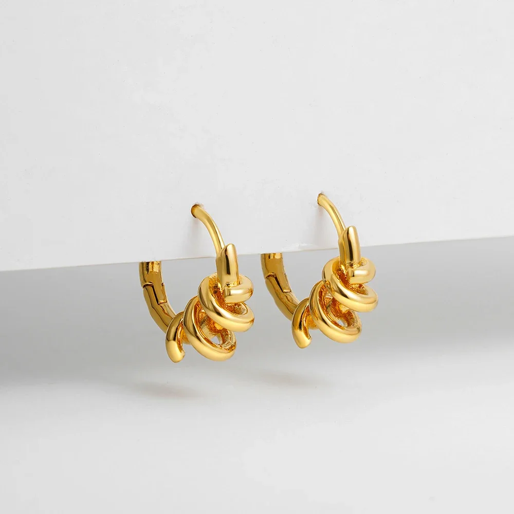 Punk Rock Metal Twisted Spiral Mini Hoop Earrings Stainless Steel Small Circle Round Huggie Ear Buckle Fashion 2024 New Jewelry