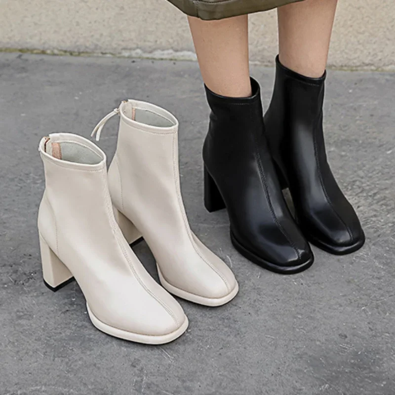 

Осенние повседневные Модные женские ботинки BCEBYL с квадратным носком на толстом высоком каблуке, Удобные однотонные элегантные Нескользящие Модные женские ботинки на молнии