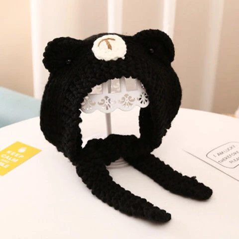 

Winter Women Little Bear Hat Crochet Knitted Hat Costume Hats Cap Gift Anime Hat Photography Prop Girl Party Black