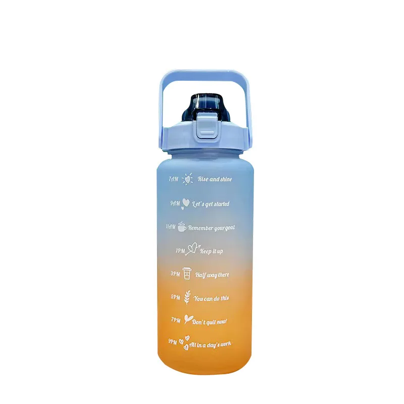 2L Water Bottle With Straw Time Marker Water Cup Large Capacity Outdoor  Sports