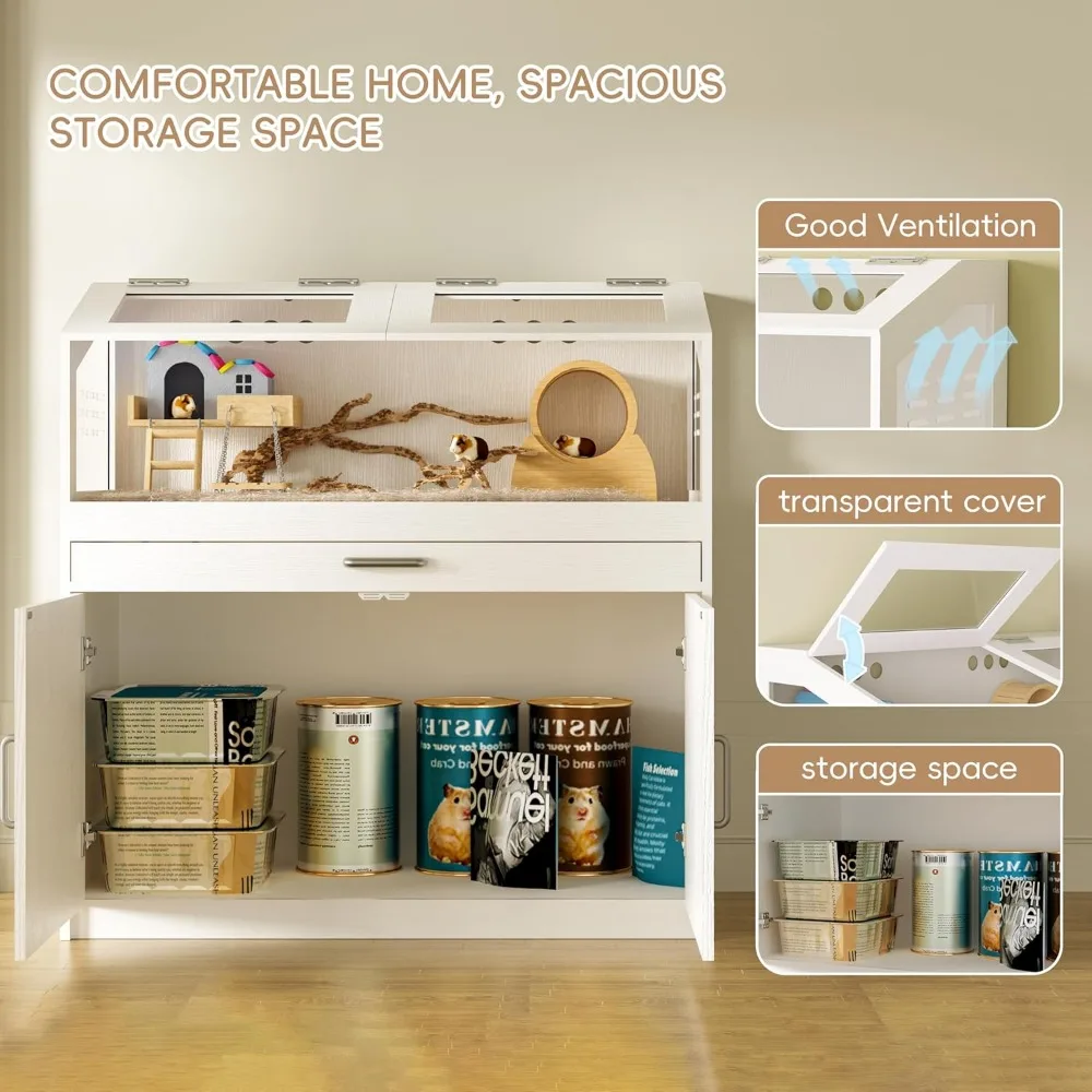 Hamster Cage with Storage Cabinet, Guinea Pig Cage for Small Animals, Large Hamster Cage and Habitat with Easy View Acrylic 5