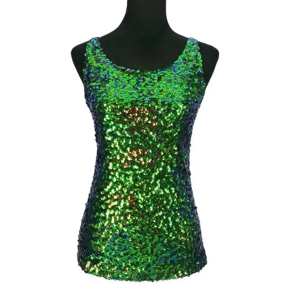 Sexy Solid Sequins Sequined O Neck Tops(3 Colors) main image 0