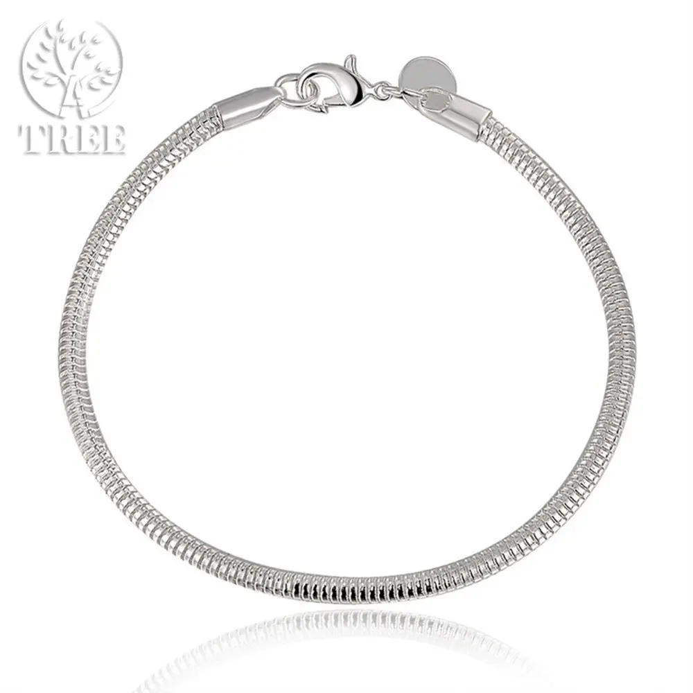 Bracelet SHSTONE 925 Sterling Silver 3mm 4mm Snake Chain 8 inches Basis For Woman Charm Wedding Engagement Fashion Party Jewelry