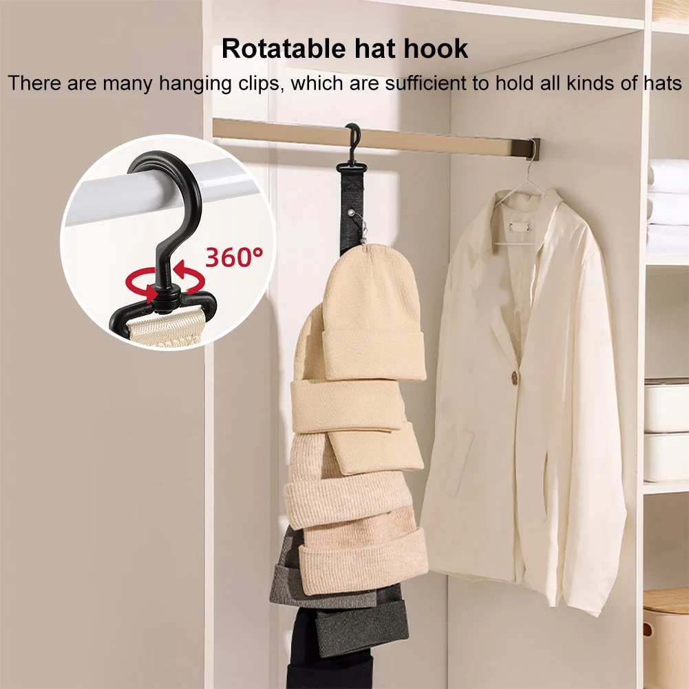 Hanging Hat Rack with Hook & Metal Clips Hat Collections Caps Rack Anti-Slip Baseball Caps Stand for Baseball Caps Golf Caps