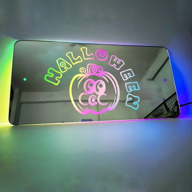 Acrylic Luminous Mirror Light Halloween Mirrors 12 Color LED Illuminated Mirror Wall Decorates Personalized Celebrate Halloween