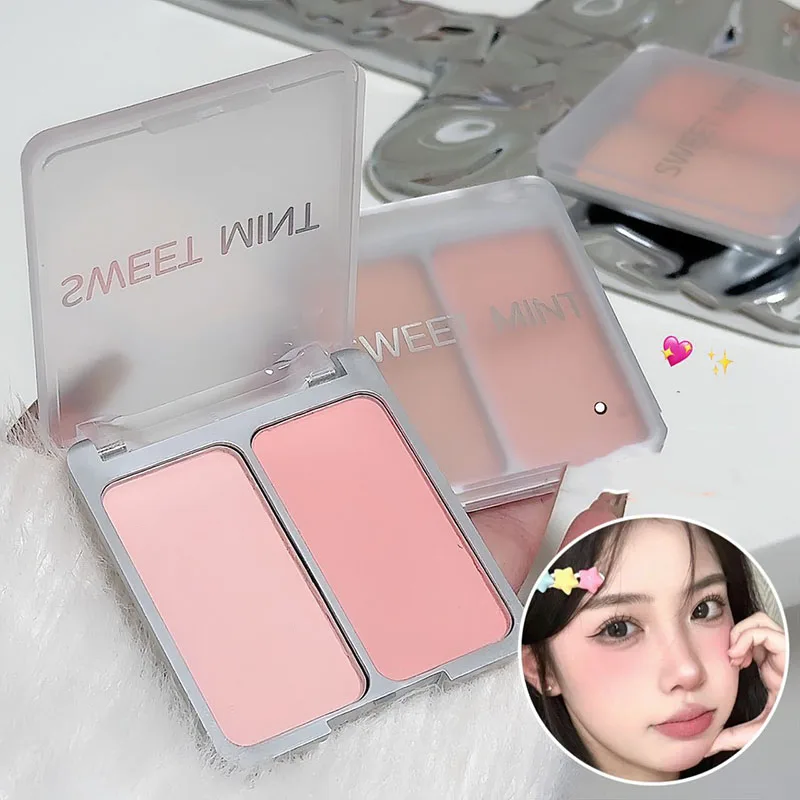 Two-tone Blush Powder Palette Natural Matte Brighten Skin Blusher Milk Peach Pink Purple Apricot Rubor Rouge Korean Dupes Makeup 2