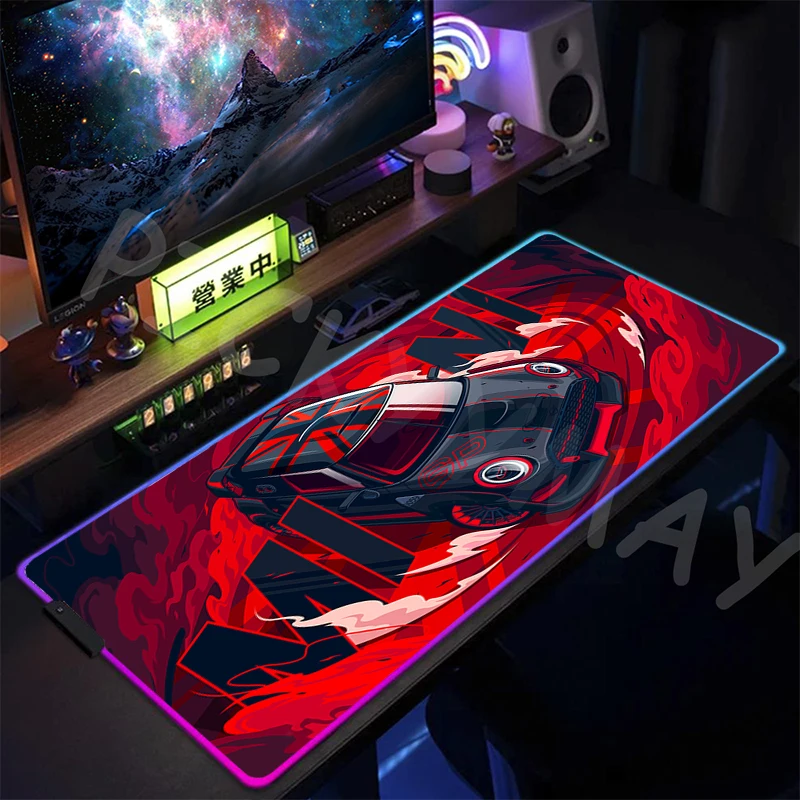 

Car Design Large RGB Gamer Mousepad Mouse Mat Lock Edge Gaming Mousepads LED Keyboard Mats Luminous Desk Pads Mouse Pad For PC