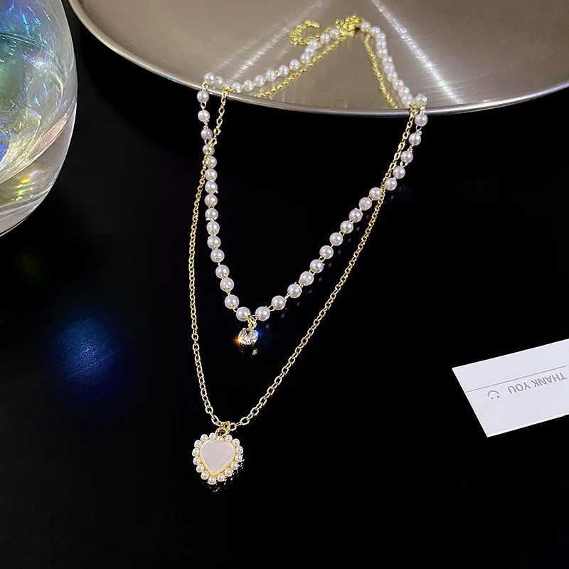 Ikasus Heart Pearl Glass Necklace – Dainty Pearl Strand With Heart Pendant For Women, Gift For Valentine’s Day & Birthdays