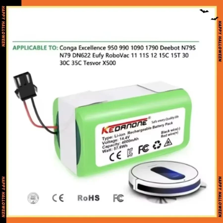 14.4V 4000mAh Battery, For eufy RoboVac 15C 15T 25C 30 30C 35C MAX G10 G15 G20 G30 Hybrid Edge Robot Vacuum Cleaner Accessories 4