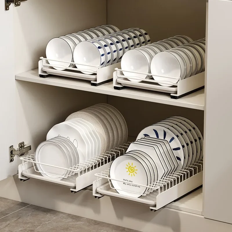 Kitchen Pull-out Dish Storage Rack Household Cabinet Punch-free Dish Pull Basket Drawer-type Rack Plate Drain