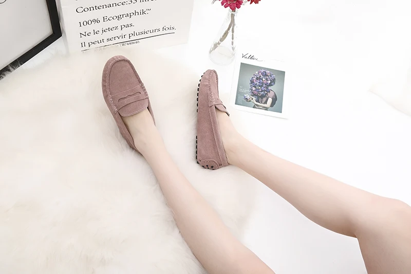 GRWG Shoes Women Genuine Leather Spring Flat Shoes Casual Loafers Slip On Women's Flats Shoes Moccasins Lady Driving Shoes