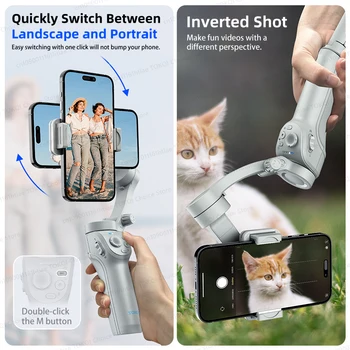 TOKQI M01 3-Axis Anti-Shake Handheld Gimbal Phone Stabilizer Foldable Holder Selfie Tripod with Fill Light for iPhone Smartphone 4