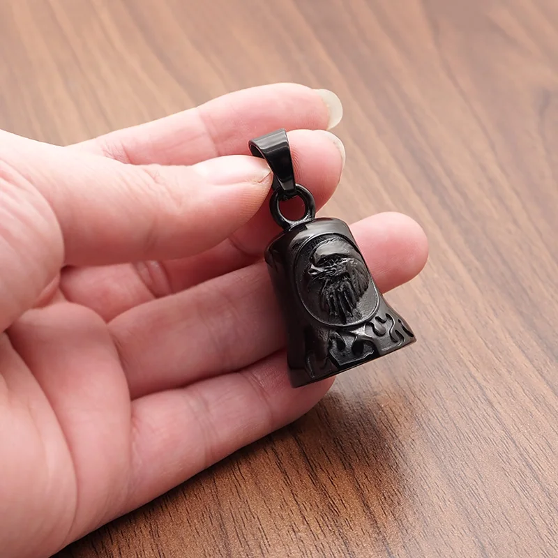 Free Shipping Punk Stainless Steel Silver Color Black Plated Fire Eagle Biker Motorcycle Tinkle Gold Plated Bell Pendant Jewelry 3