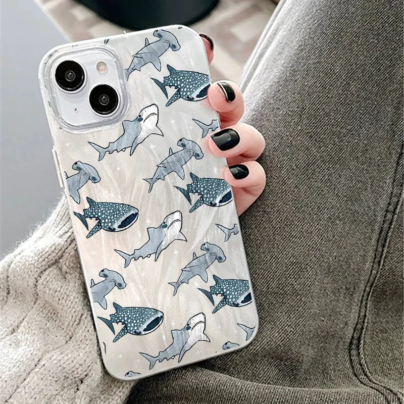 Luxury Silver Laser Shark Whale Phone Case