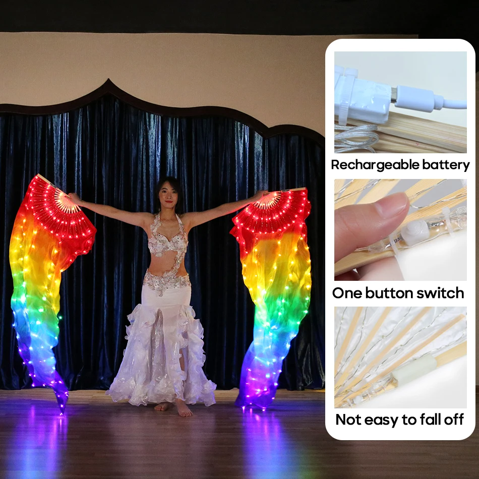 

Electric LED Fan Belly Dance Accessories LED Veil Fan Real Silk Adult Belly Dancing Stage Performance Carnival Personal Practice