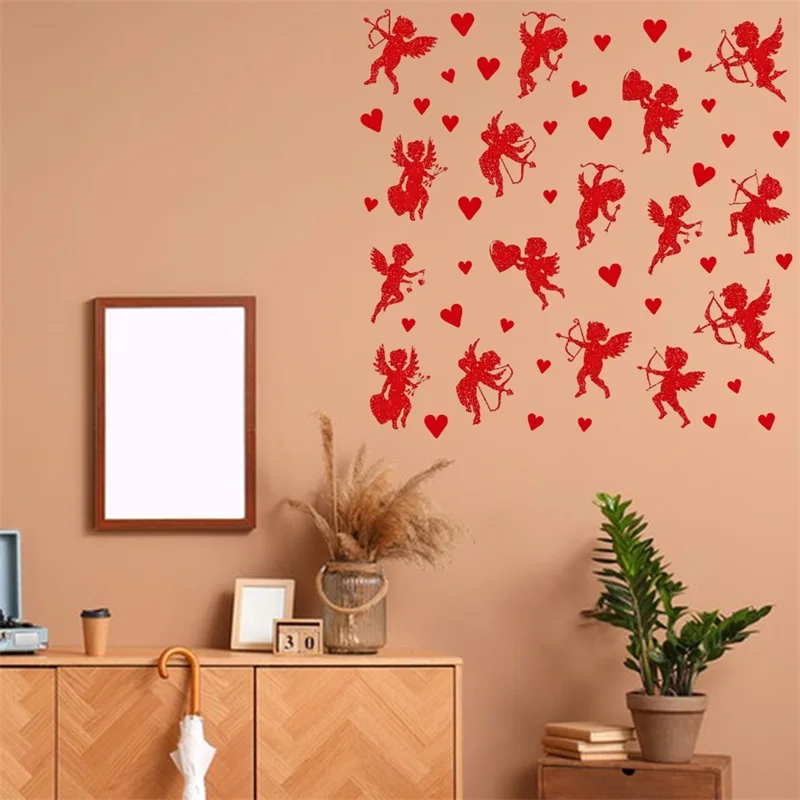 Valentine&rsquo;s Day Window Clings Cute Angel Heart Window Stickers Home Car Decorations