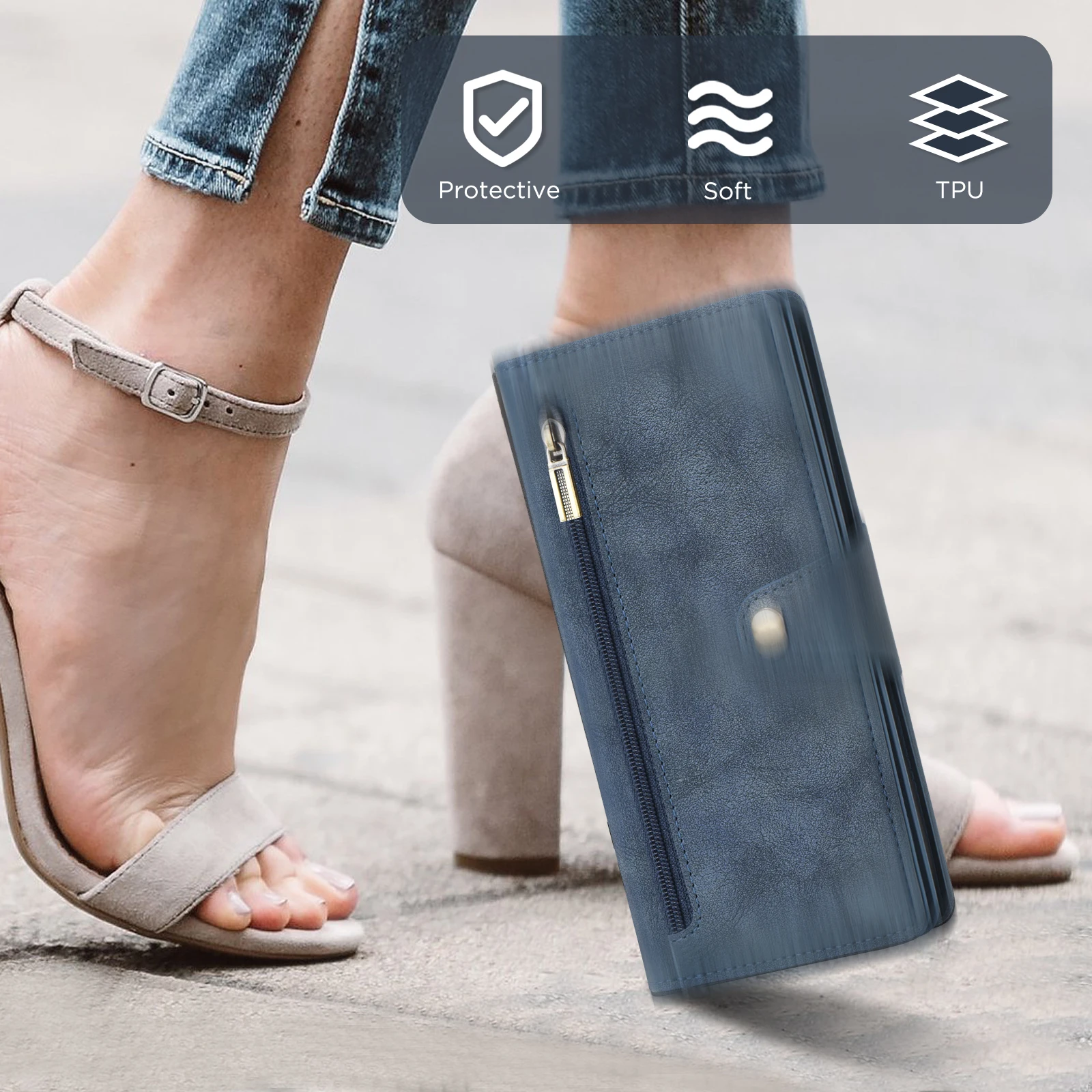 Leather Wallet Case with Multi-Card Slots and Kickstand