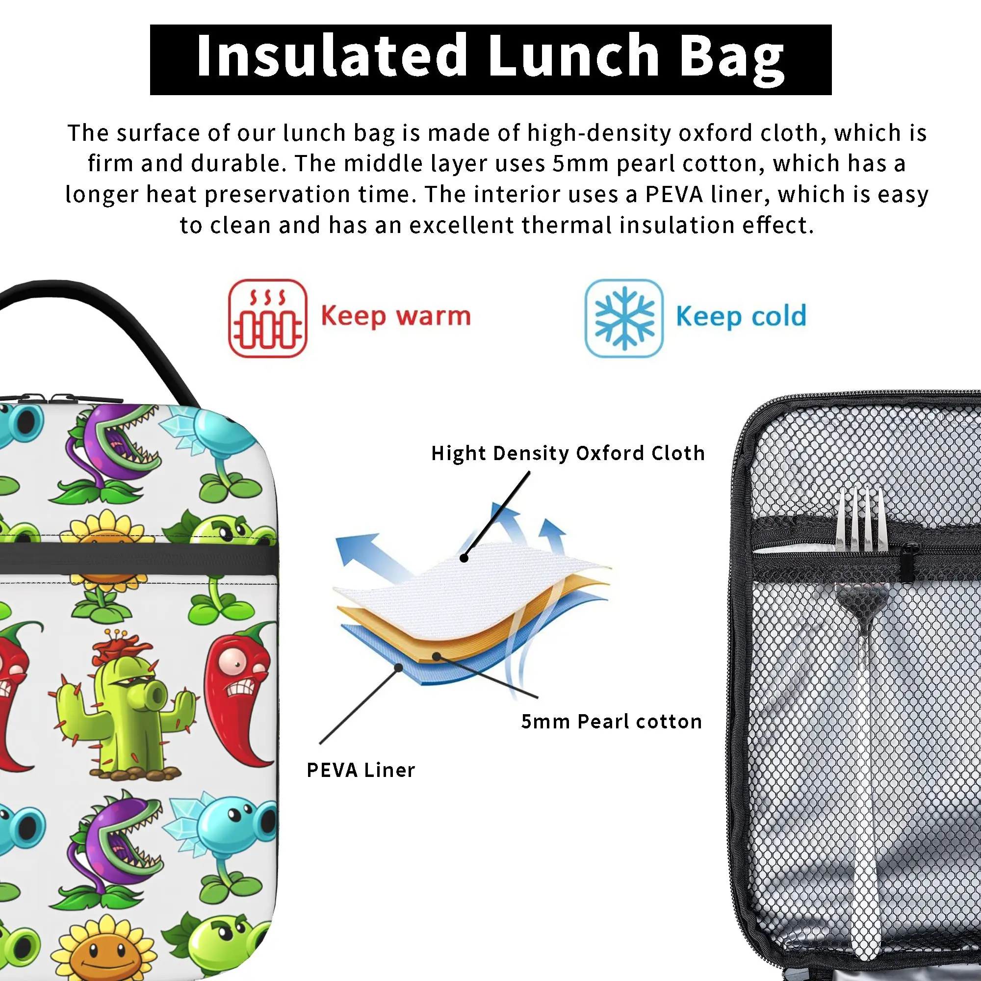 Insulated Plants Vs Zombies Character Lunch Tote – Waterproof Picnic Cooler Bag